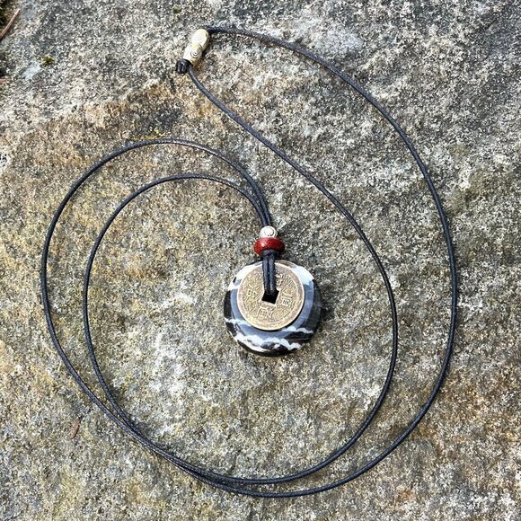 Zebra Jasper and Lucky Coin Pendant - Picture 4 of 5